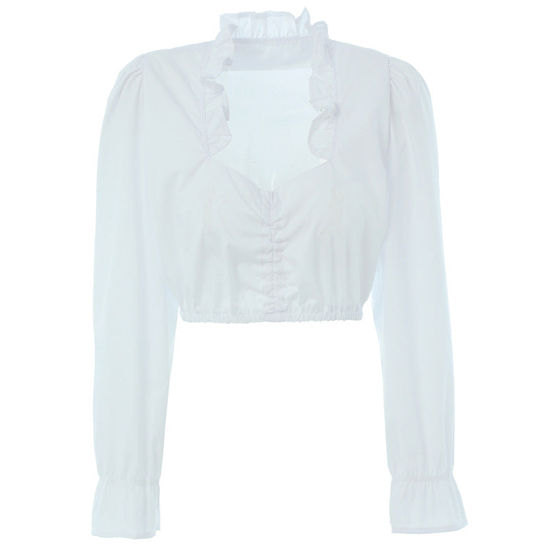 Damen nan Rüschen Cropbluse mit V-Ausschnitt gerafftem Vorderteil und elastischem Saum Shop Nory