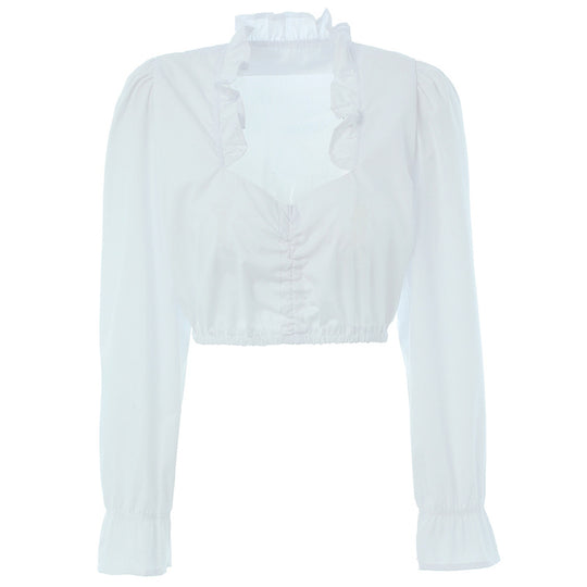 Damen nan Rüschen Cropbluse mit V-Ausschnitt gerafftem Vorderteil und elastischem Saum Shop Nory