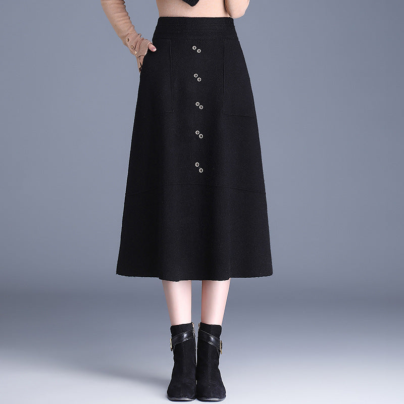 Damen Knielanger Rock mit praktischen Taschen und Knopfdetails Shop Nory