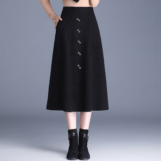 Damen Knielanger Rock mit praktischen Taschen und Knopfdetails Shop Nory