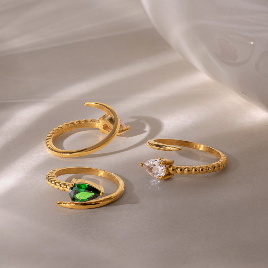 Damen eleganter und hypoallergener Ring mit grünem Stein Shop Nory