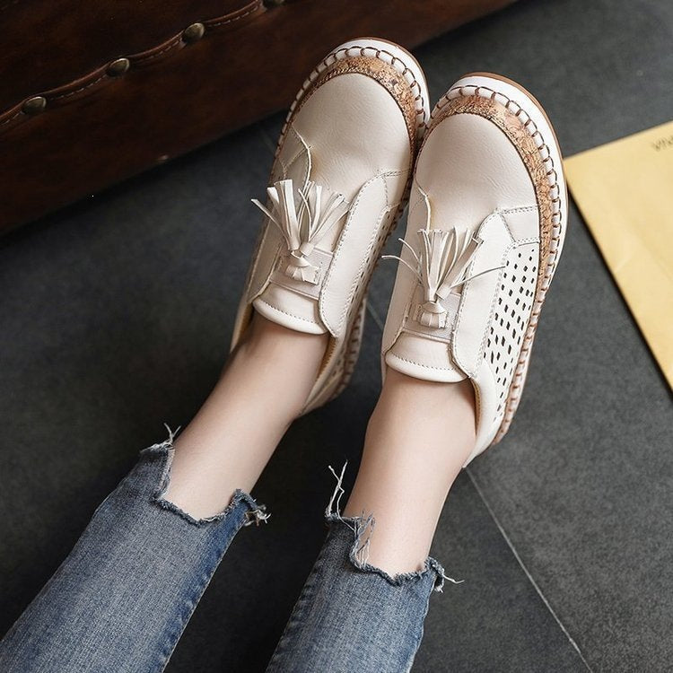 Damen Slip-On Espadrille-Loafer mit Quasten, perforiertem Obermaterial und Kork-Plateau Shop Nory