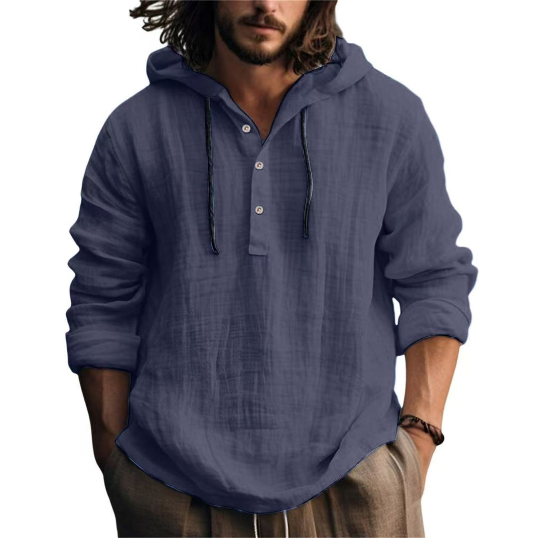 Herren Leichtes Kapuzenhemd im Leinenlook mit Henley-Knopfleiste Shop Nory