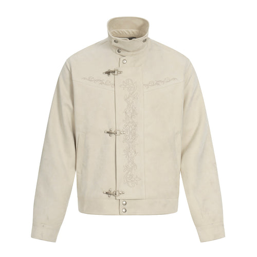 Herren Kurz geschnittener Veloursleder-Blouson mit Stehkragen, Zierstickerei und Knebelverschluss Shop Nory