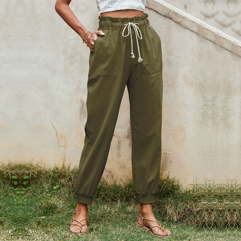 Damen Leichte Paperbag-Joggerhose mit Kordelzug, hohen Bundfalten und elastischen Bündchen Shop Nory