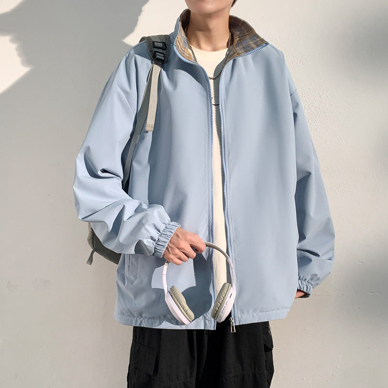 Herren Oversize‑Utility Übergangsjacke mit Reißverschluss und kontrastierendem Karo‑Innenkragen Shop Nory
