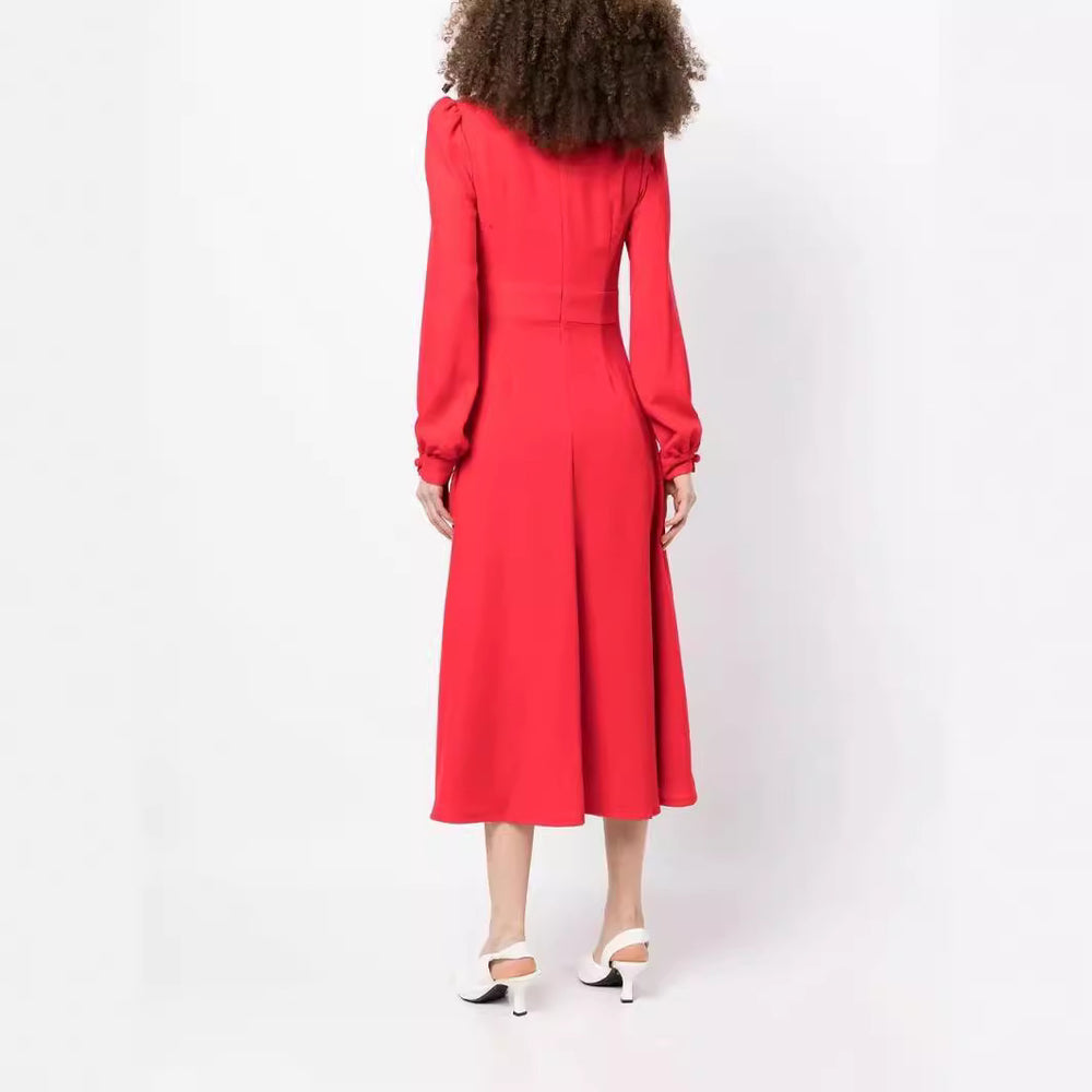 Damen Midikleid im Vintage‑Look mit hochgeschlossenem Kragen, asymmetrischer Zierknopfleiste und Frontschlitz Shop Nory