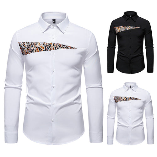 Herren Slim-Fit Business-Hemd mit Paisley-Brustpasse und Kentkragen Shop Nory