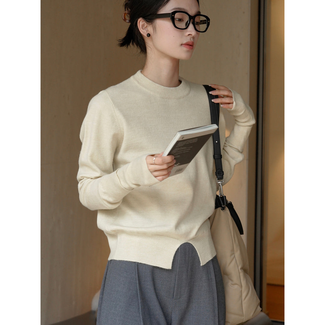 Damen Feinstrick-Pullover mit verlängerten Rippärmeln und Frontschlitz Shop Nory
