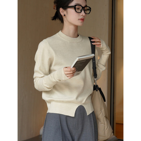 Damen Feinstrick-Pullover mit verlängerten Rippärmeln und Frontschlitz Shop Nory