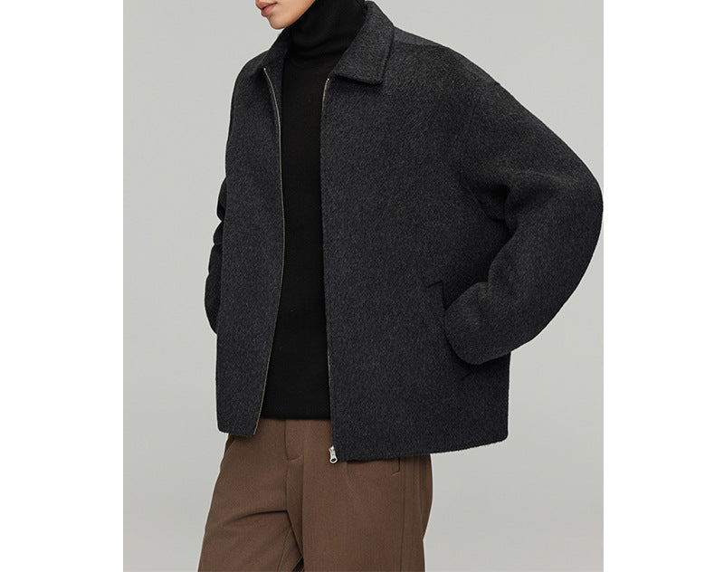 Herren Kurzgeschnittene Wollmix Übergangsjacke mit Reißverschluss und Hemdkragen Shop Nory