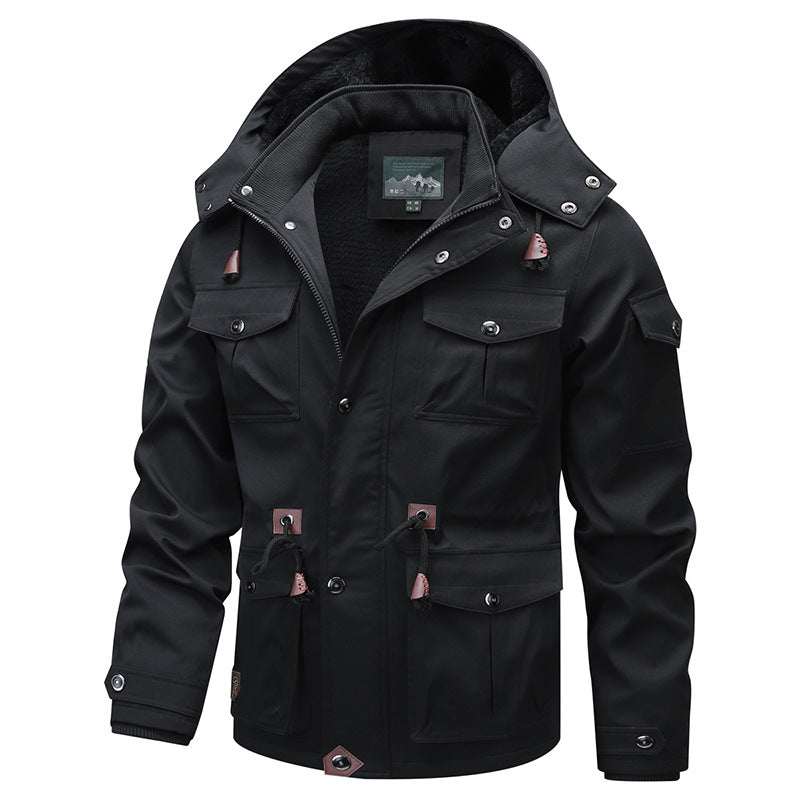 Herren Militärinspirierter Canvas-Parka mit Teddyfleece-Innenfutter und verstellbarem Taillenzug Shop Nory