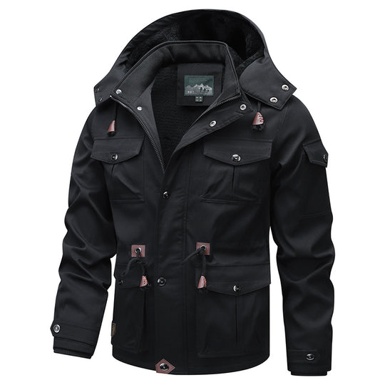 Herren Militärinspirierter Canvas-Parka mit Teddyfleece-Innenfutter und verstellbarem Taillenzug Shop Nory