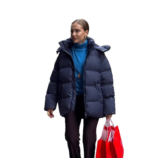 Damen Oversize Stepp-Pufferjacke mit abnehmbarer Kapuze und Zwei-Wege-Reißverschluss Shop Nory