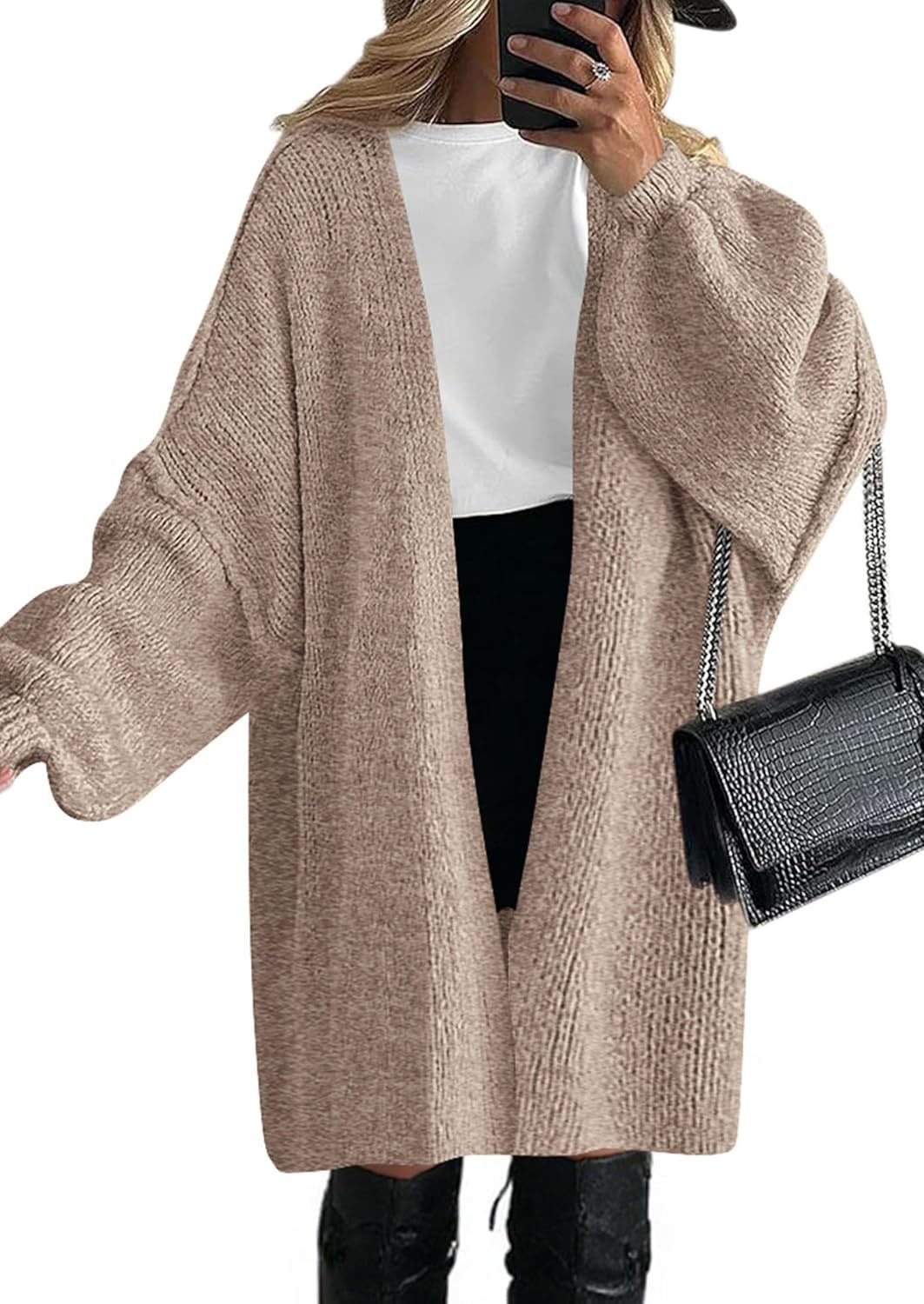 Damen Oversize Strickcardigan mit weiten Ballonärmeln und offener Front Shop Nory