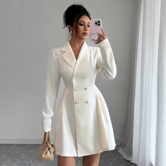 Damen Modischer Doppelreihiger Blazer-Kleid