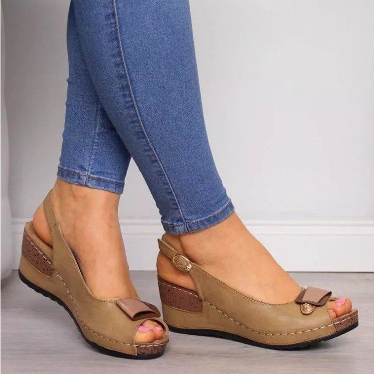 Damen Keil‑Slingback‑Sandalen mit gepolstertem Komfortfußbett und Zierschleife Shop Nory