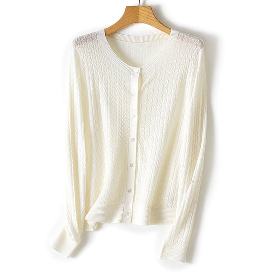 Damen Feinstrick-Cardigan mit Zopfmuster, Rundhalsausschnitt und Knopfleiste Shop Nory
