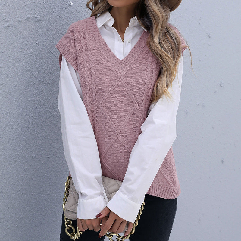 Damen Strick-Longweste mit Zopfmuster, V‑Ausschnitt und entspanntem Oversize-Schnitt Shop Nory