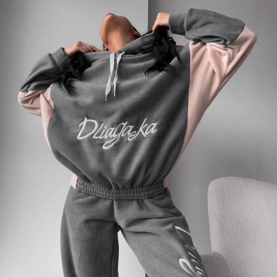 Damen kuscheliges Hoodie-Set mit kontrastärmel, elastischer High-Waist-Jogginghose und überschnittener Kapuze Shop Nory