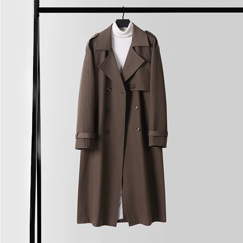 Damen Eleganter Maxi-Trenchcoat aus Wollmischung mit weitem Schalkragen und Bindegürtel Shop Nory
