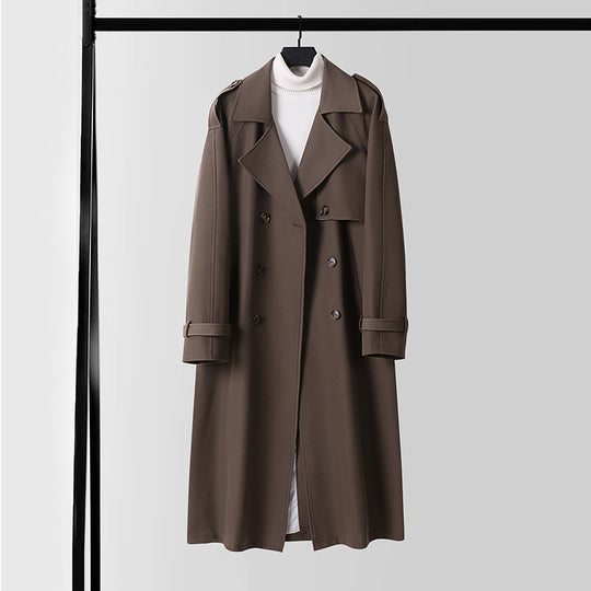 Damen Eleganter Maxi-Trenchcoat aus Wollmischung mit weitem Schalkragen und Bindegürtel Shop Nory