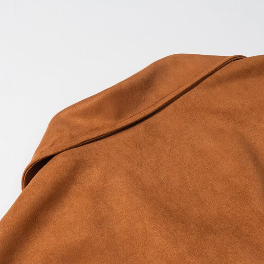 Damen Wildlederoptik Fransenjacke mit Oversized‑Schnitt, Taillengürtel und Statement‑Ärmeln Shop Nory