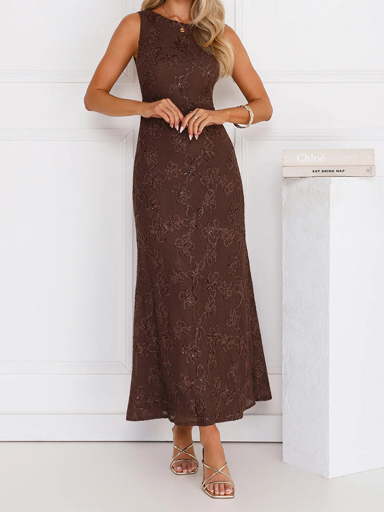 Damen Elegantes Maxikleid mit floralen Spitzenapplikationen Shopnory