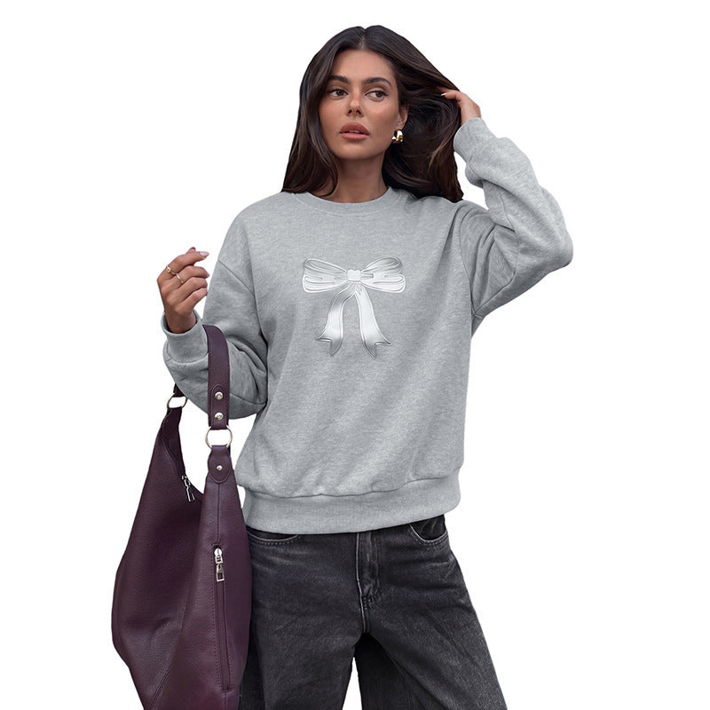 Damen Oversized Sweatshirt mit Zier‑Schleifenprint und Rippbündchen Shop Nory