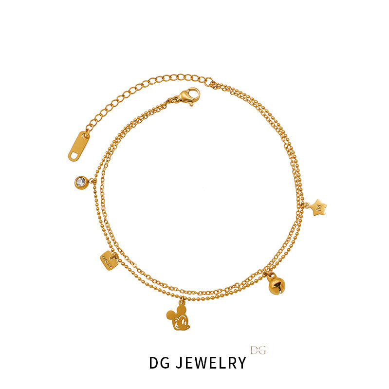 Damen Goldene Doppel-Kette mit verspielten Charms Shop Nory