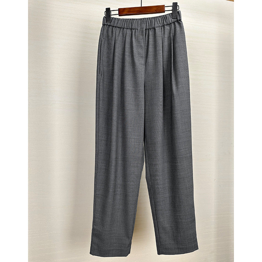 Damen Weite High-Waist Stoffhose mit Gummibund und geradem Bein Shop Nory