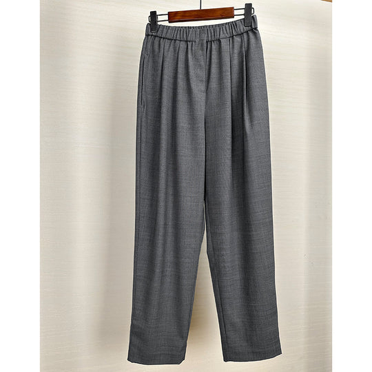 Damen Weite High-Waist Stoffhose mit Gummibund und geradem Bein Shop Nory