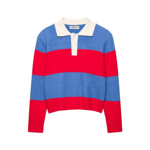 Damen Gestreifter Rugby-Pullover mit Polokragen und kurzem Schnitt Shop Nory