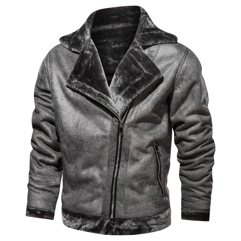 Herren Lederimitat-Fliegerjacke mit Teddyfutter und asymmetrischem Reißverschluss Shop Nory