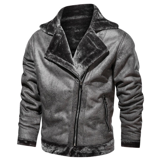 Herren Lederimitat-Fliegerjacke mit Teddyfutter und asymmetrischem Reißverschluss Shop Nory