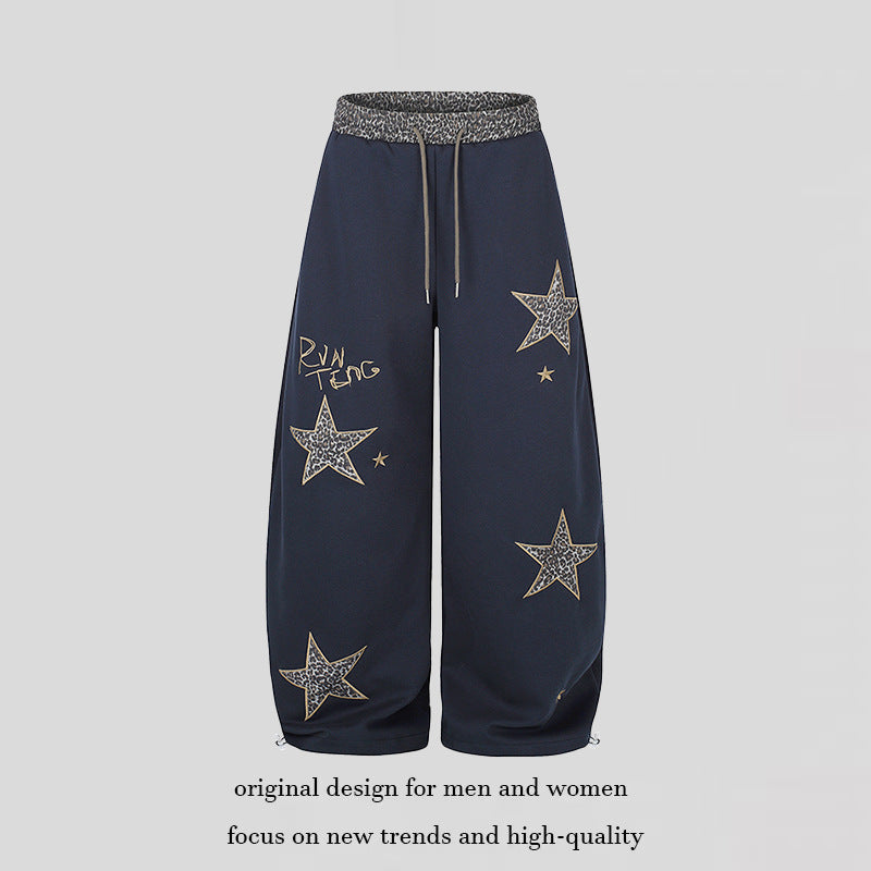 Damen Extraweite Palazzo‑Sweathose mit Leo‑Taille, Stern‑Applikationen und Kordelzug Shop Nory