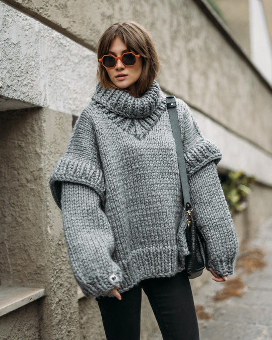 Damen Oversize Grobstrickpullover mit hohem Rollkragen Shop Nory