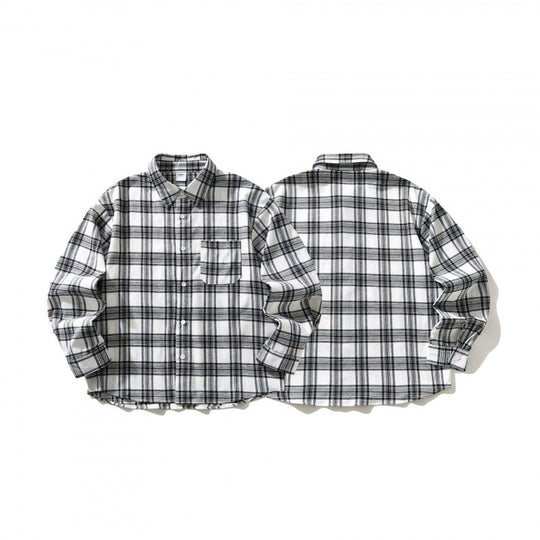 Unisex Oversize kariertes Flanell-Overshirt mit Hemdkragen und Brusttasche Shop Nory