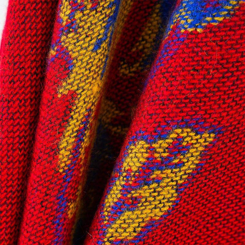 Damen Jacquard-Poncho aus Wollmix mit floraler Musterung und Kettelkante Shop Nory