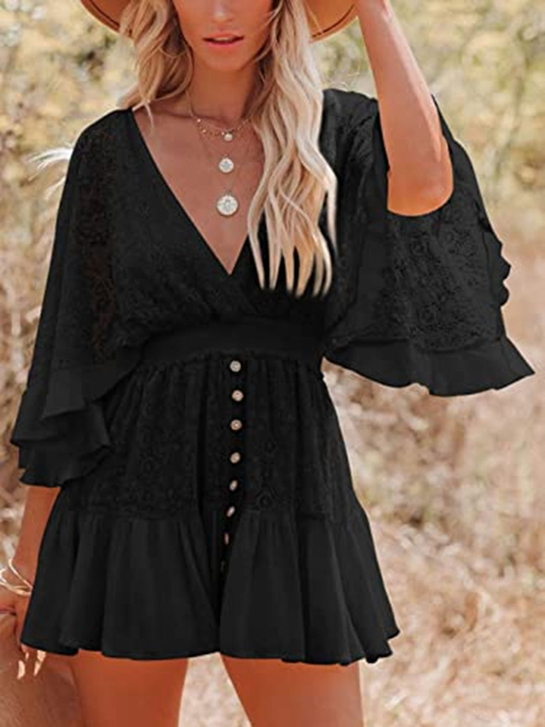 Damen Mini-Kleid mit Spitzendetails und fließendem Schnitt