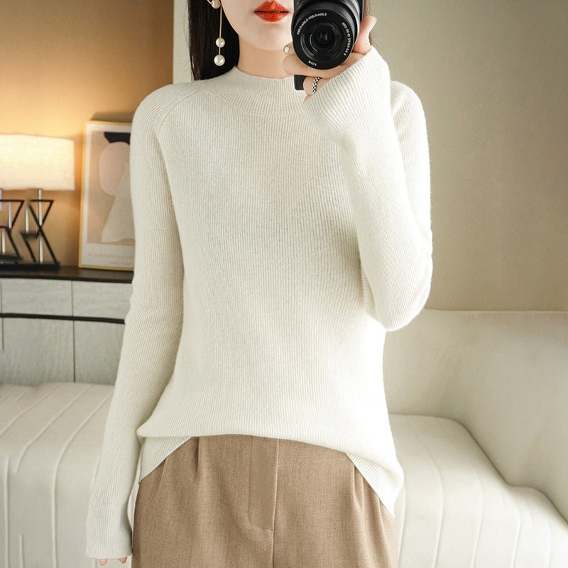 Damen Schmal geschnittener Stehkragenpullover aus leichtem Feinstrick mit feiner Rippenstruktur Shop Nory