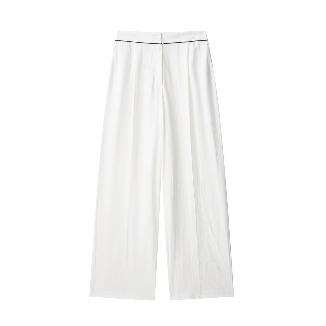 Damen Weite Plisseehose mit hohem Bund, verdeckter Knopfleiste und Kontrastpaspel Shop Nory