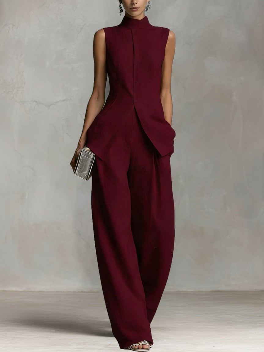 Damen Eleganter suit mit hochgeschlossenem Kragen und weitem Bein
