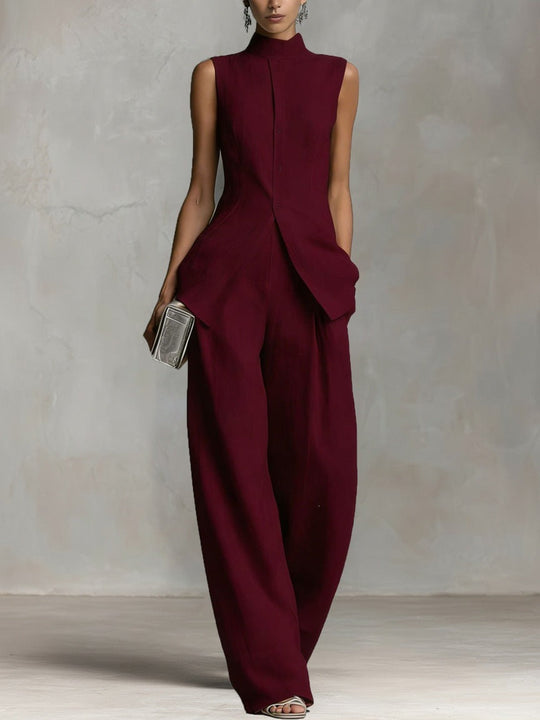 Damen Eleganter suit mit hochgeschlossenem Kragen und weitem Bein