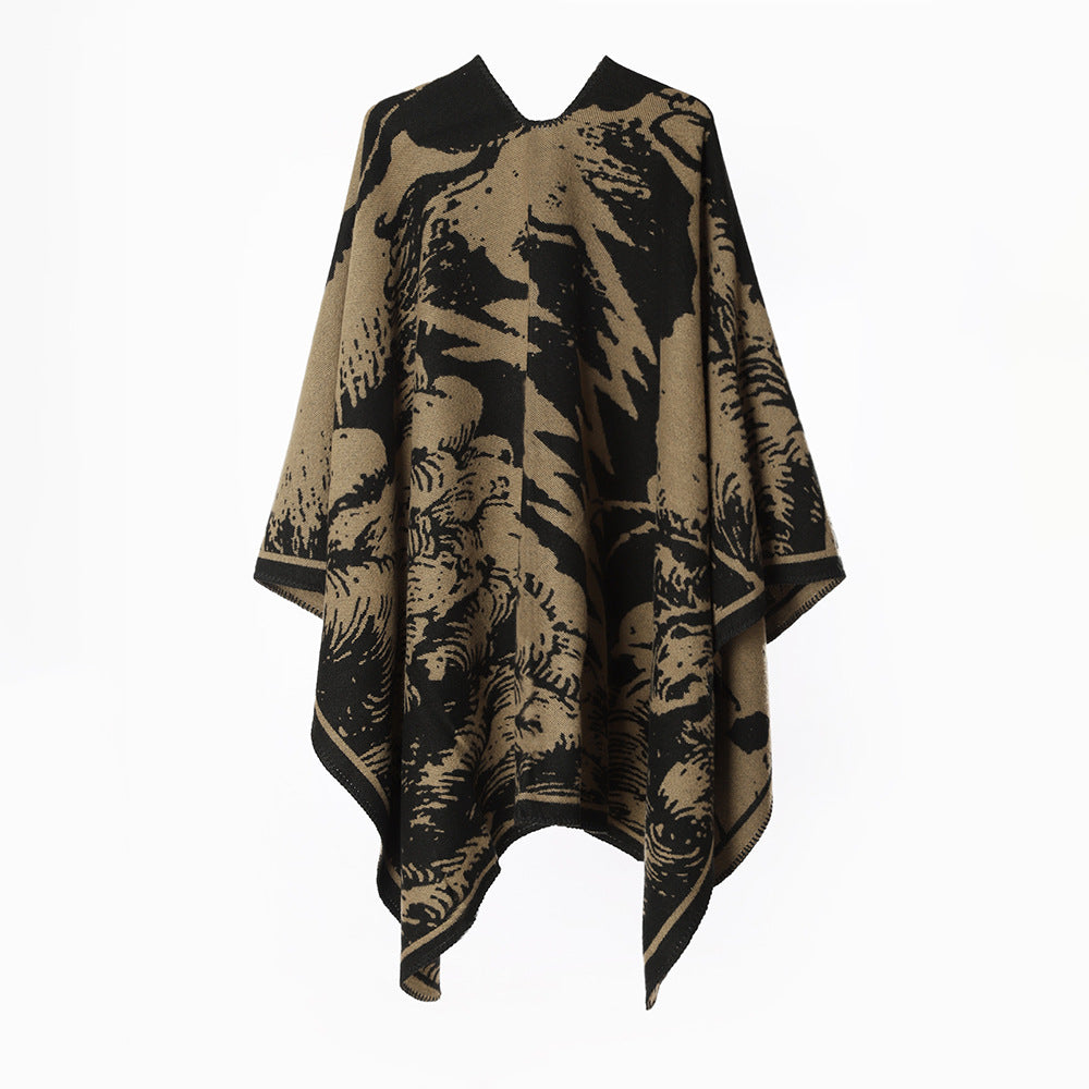 Damen Oversize‑Reversible Strickruana mit grafischem Jacquard und Kettelkante Shop Nory