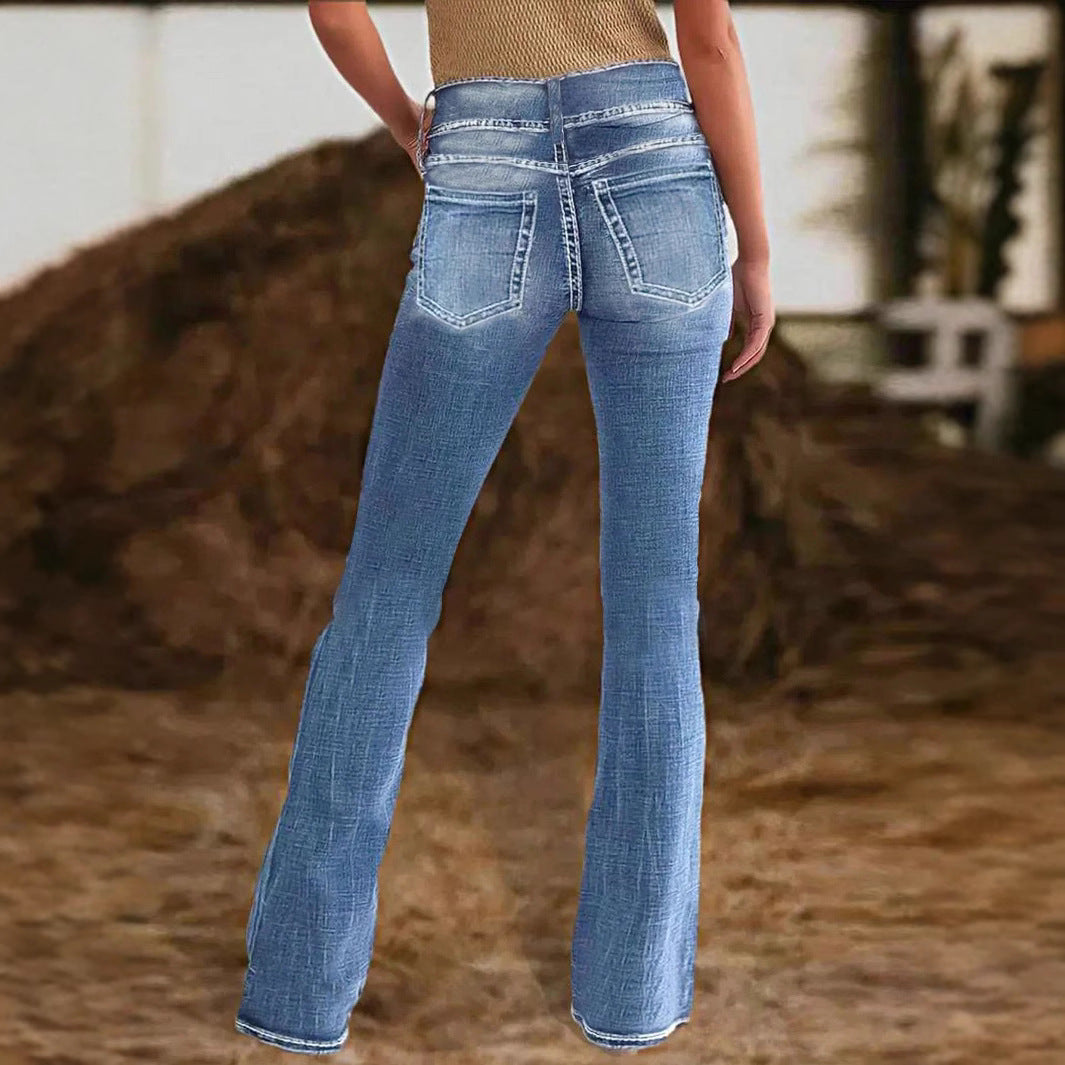 Damen hochtaillierte Flared-Jeans mit seitlicher Ziernaht und sculptendem Stretchbund Shop Nory