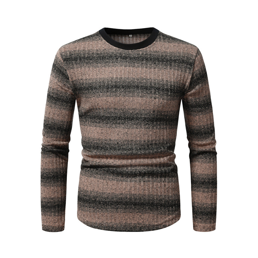 Herren Slim-Fit Feinstrick-Pullover mit horizontalem Farbverlauf und geripptem Strukturmix Shop Nory