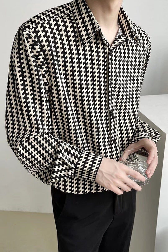 Herren Gemustertes Oversize-Hemd mit Hahnentritt-Motiv und klassischem Hemdkragen Shop Nory