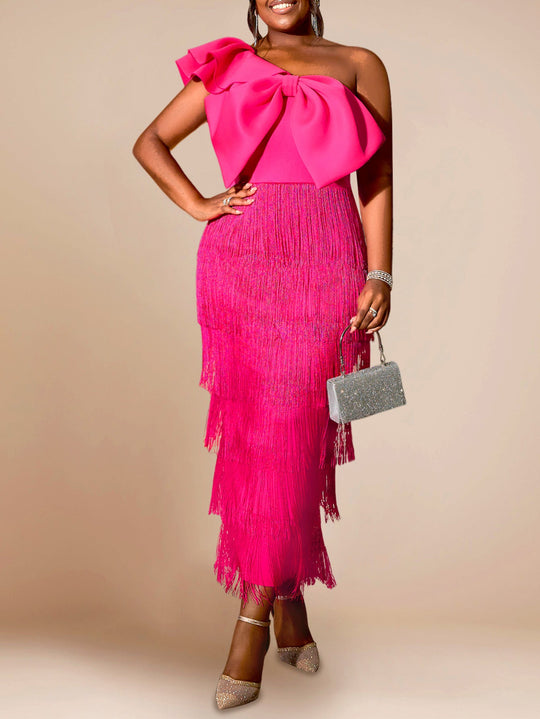 Damen Cocktailkleid mit voluminösem Rüschendesign und Fransen
