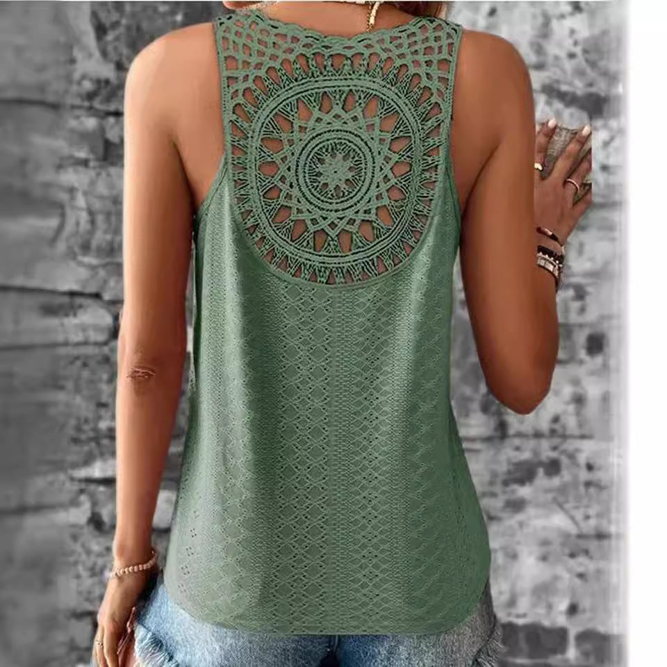 Damen luftiges Häkelshirt mit einzigartigem Rückendetail